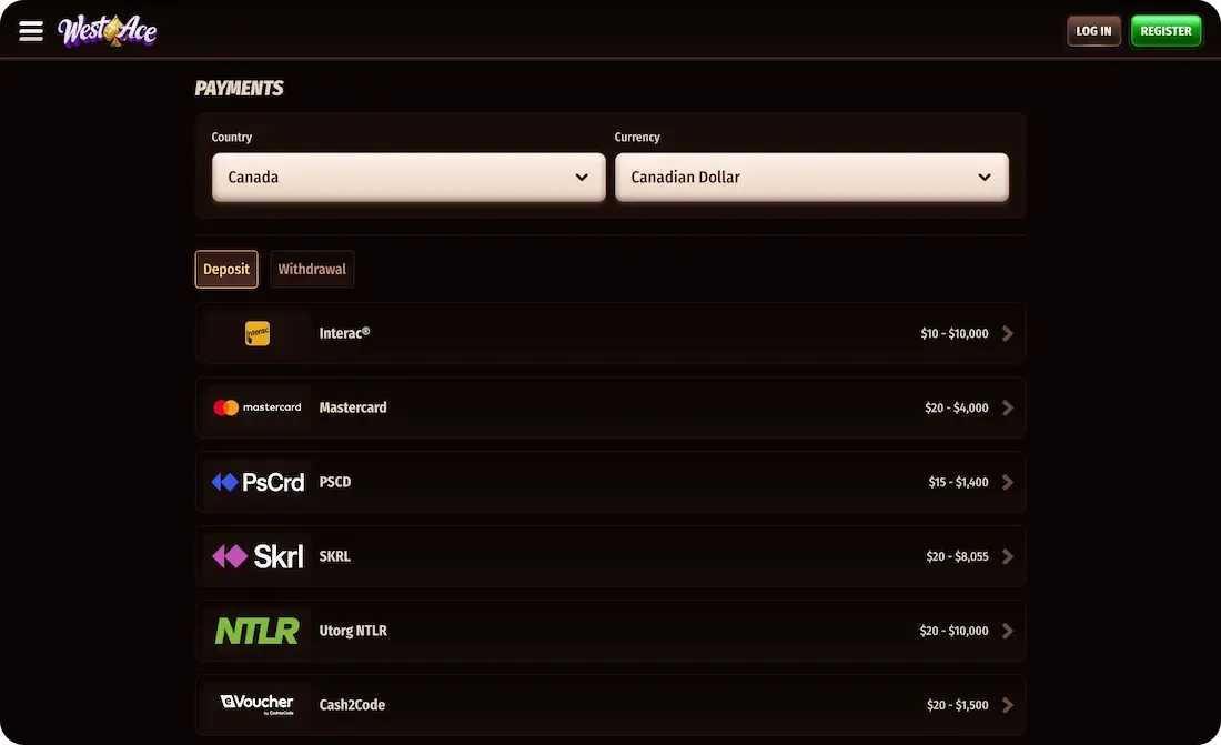 westace casino payments